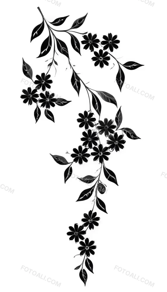 Digital Painting Black And White Floral Pattern With Abstract Flowers And Leaves Bold And Slim Lines Brush Strokes 7 4ae8