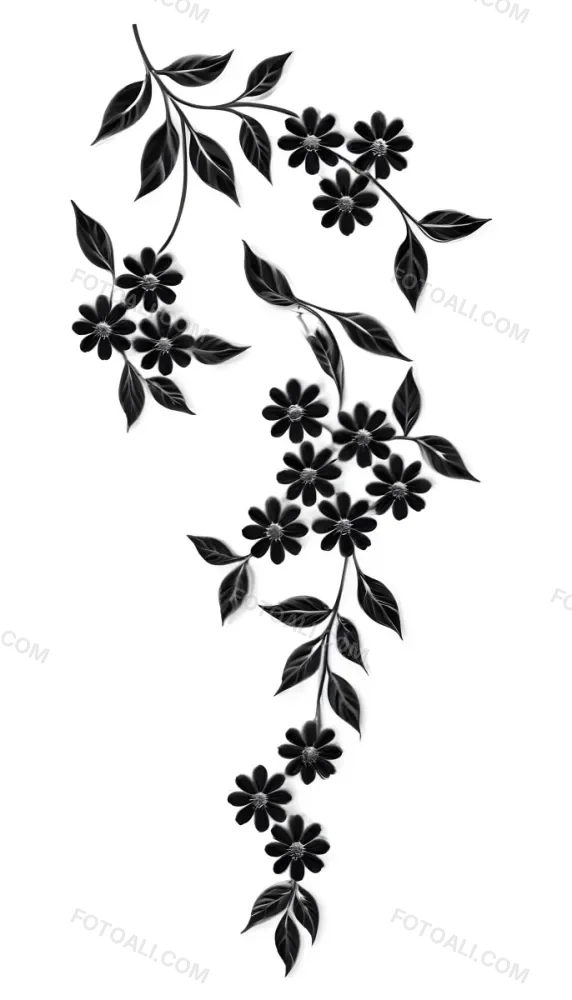 Digital Painting Black And White Floral Pattern With Abstract Flowers And Leaves Bold And Slim Lines Brush Strokes 9 91ad