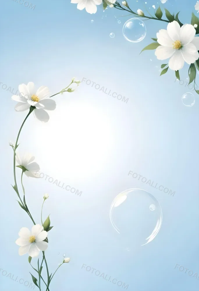 Digital Painting Bubbles And White Flowers On A White Background Clean And Simple Design Soft Lighting Minimalist Style Fresh And Airy Atmosphere Elegant And Modern Bold And Slim Lines Brush Strokes 8 B792
