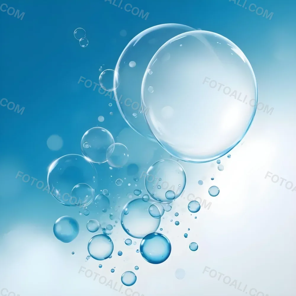 Digital Painting Bubbles Of Different Sizes Floating In The Air Some Of Them Are Grouped Together Light Blue Background With Some Blue Spots Bold And Slim Lines Brush Strokes 15 C025