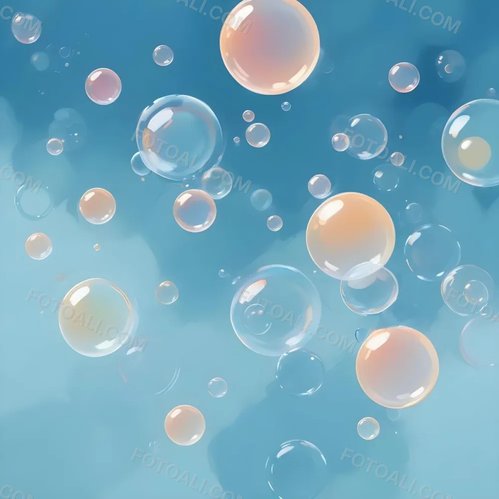 Digital Painting Bubbles Of Different Sizes Floating In The Air Some Of Them Are Grouped Together Light Blue Background With Some Blue Spots Bold And Slim Lines Brush Strokes 33 Aa60