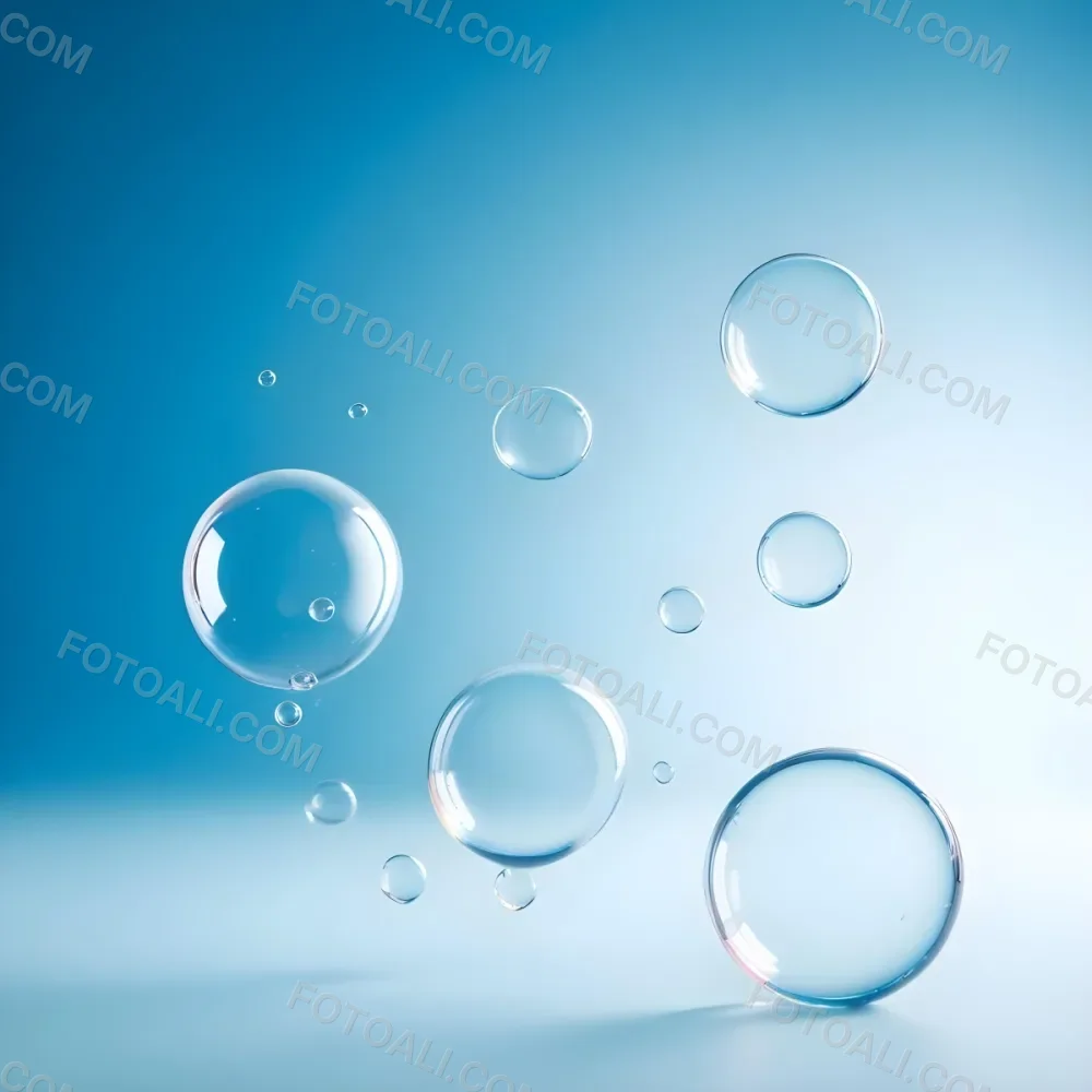 Digital Painting Bubbles Of Different Sizes Floating In The Air Some Of Them Are Grouped Together Light Blue Background With Some Blue Spots Bold And Slim Lines Brush Strokes 36 B042