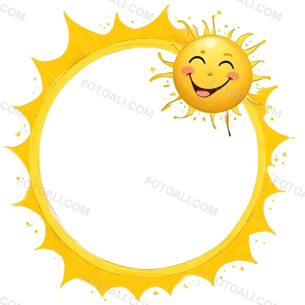 Digital Painting Cartoon Sun With A Happy Face And A Butterfly Yellow Frame With Sun Spikes Yellow Background With Some Glitters Bold And Slim Lines Brush Strokes 7 A6a8