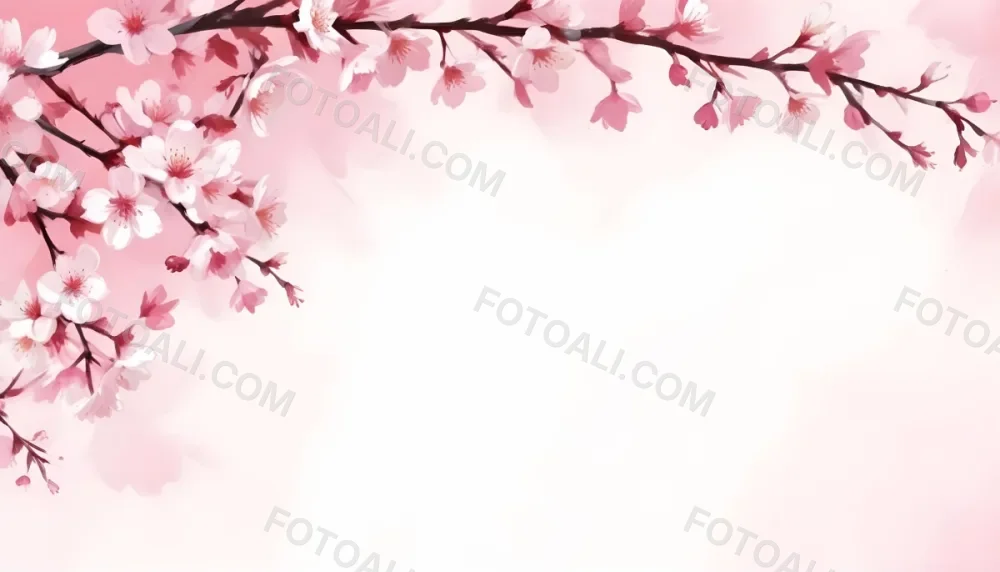 Digital Painting Cherry Blossom Branch With Pink Flowers Soft Pink Background Delicate Floral Arrangement Minimalist Design Elegant Spring Theme Pastel Colors Floral Border Botanical Illustration Romantic 32 7272