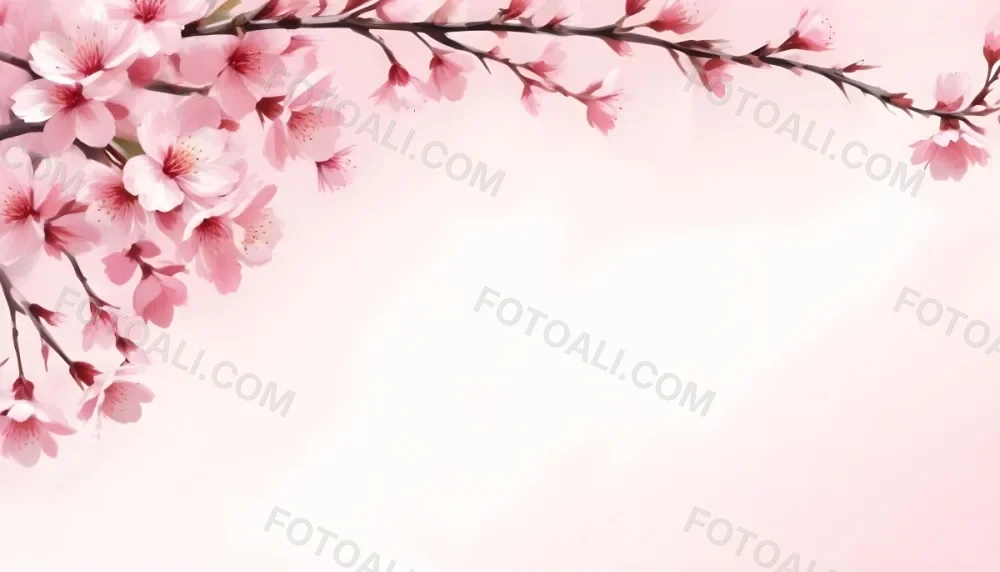 Digital Painting Cherry Blossom Branch With Pink Flowers Soft Pink Background Delicate Floral Arrangement Minimalist Design Elegant Spring Theme Pastel Colors Floral Border Botanical Illustration Romantic 34 64e9