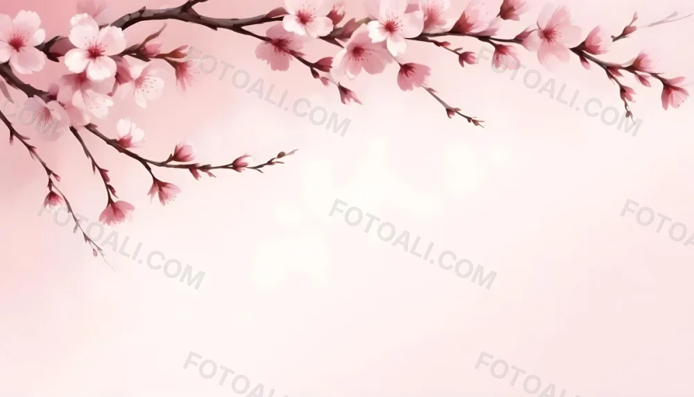 Digital Painting Cherry Blossom Branch With Pink Flowers Soft Pink Background Delicate Floral Arrangement Minimalist Design Elegant Spring Theme Pastel Colors Floral Border Botanical Illustration Romantic 35 81a4