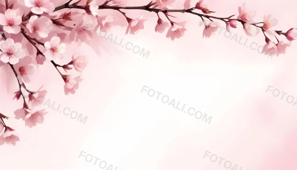 Digital Painting Cherry Blossom Branch With Pink Flowers Soft Pink Background Delicate Floral Arrangement Minimalist Design Elegant Spring Theme Pastel Colors Floral Border Botanical Illustration Romantic 38 D3ec