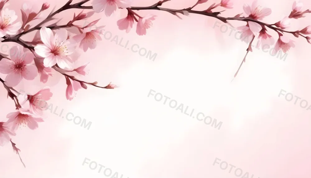 Digital Painting Cherry Blossom Branch With Pink Flowers Soft Pink Background Delicate Floral Arrangement Minimalist Design Elegant Spring Theme Pastel Colors Floral Border Botanical Illustration Romantic 9 6f4d