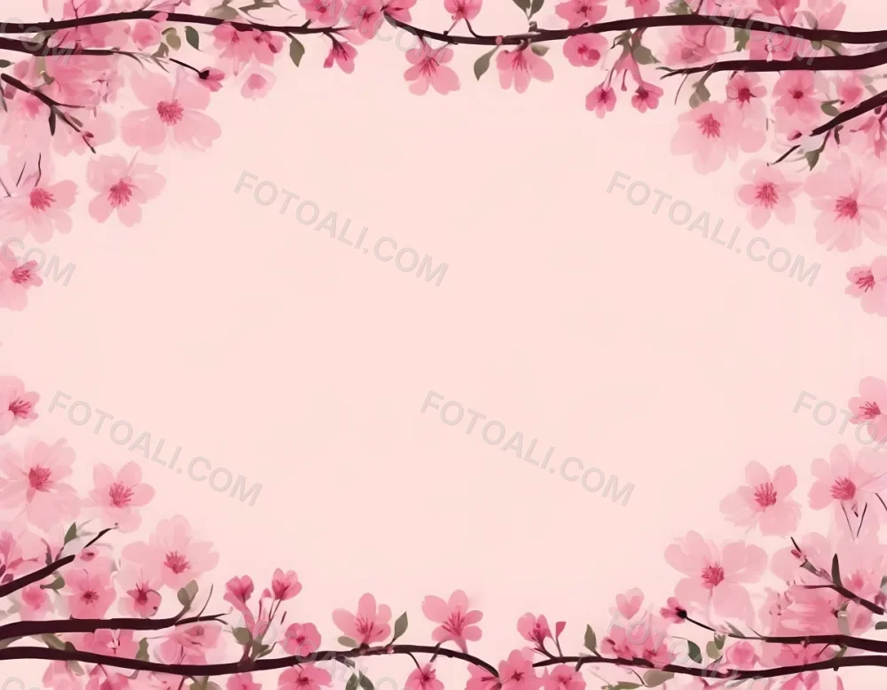 Digital Painting Cherry Blossom Branches With Pink Flowers Forming A Frame Light Pink Background Minimalist Design Flat Vector Illustration Floral Border Spring Theme Decorative Element Nature Inspired Design Bo 15 0f5b