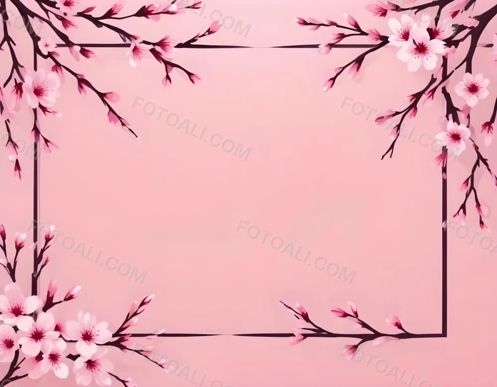 Digital Painting Cherry Blossom Branches With Pink Flowers Forming A Frame Light Pink Background Minimalist Design Flat Vector Illustration Floral Border Spring Theme Decorative Element Nature Inspired Design Bo 18 8b91