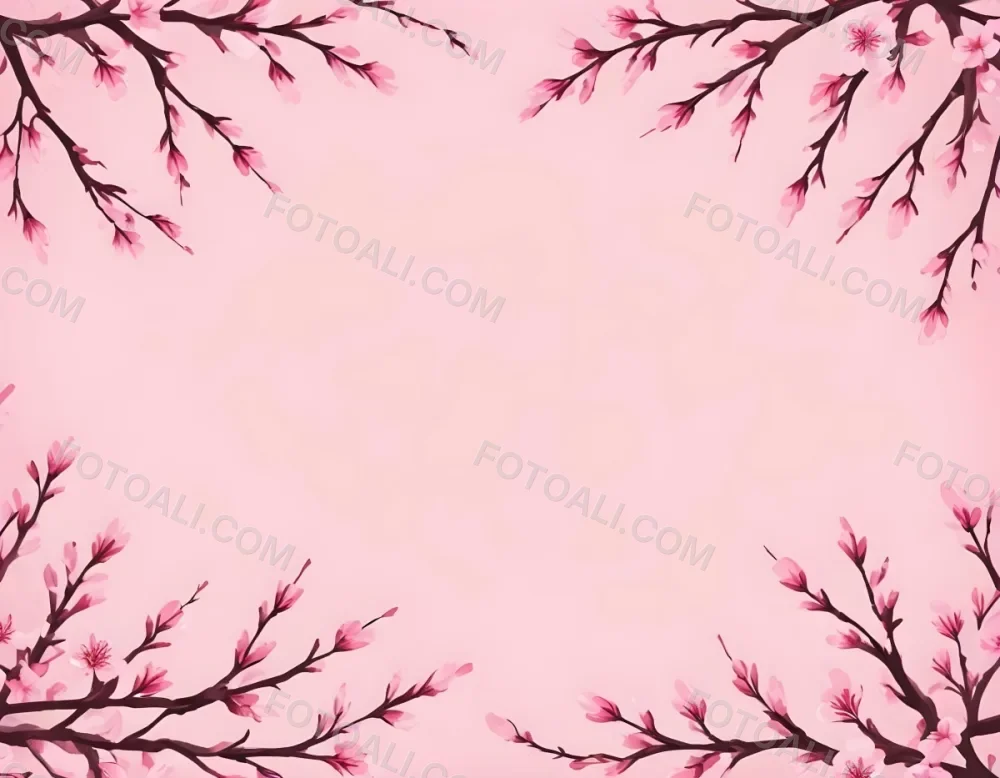 Digital Painting Cherry Blossom Branches With Pink Flowers Forming A Frame Light Pink Background Minimalist Design Flat Vector Illustration Floral Border Spring Theme Decorative Element Nature Inspired Design Bo 27 3ed9