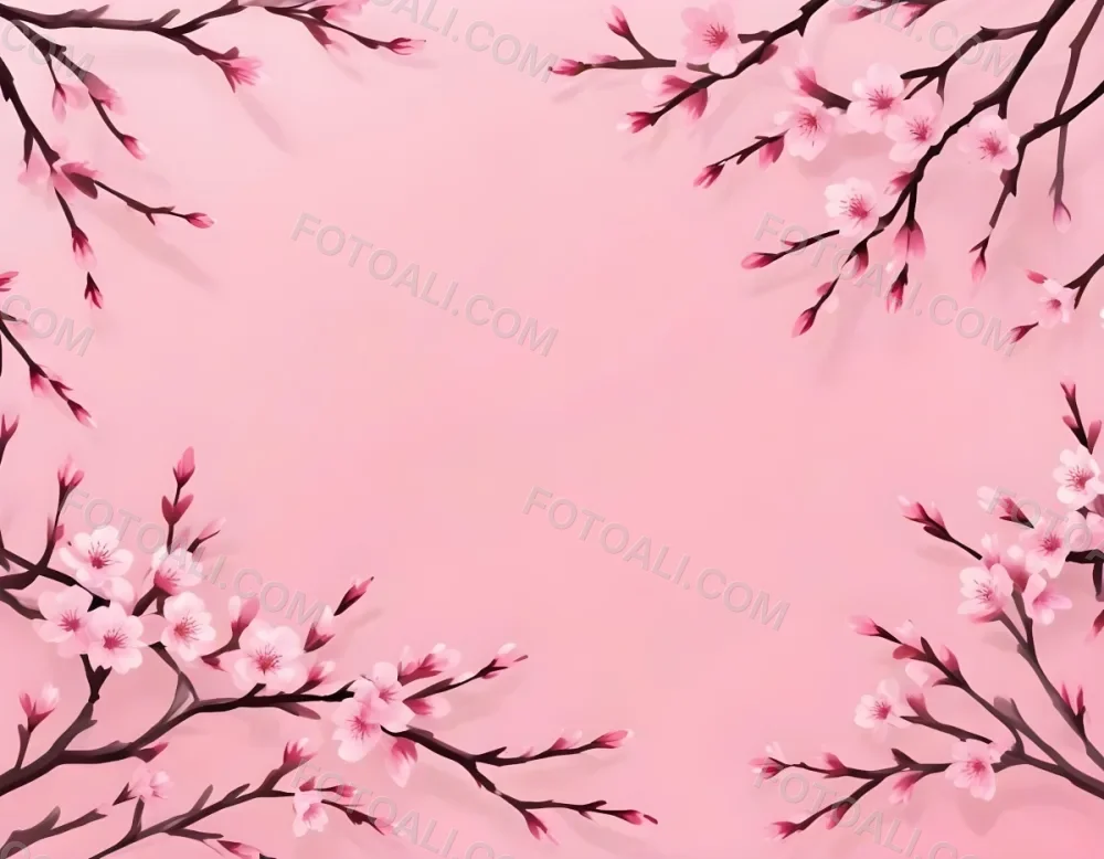 Digital Painting Cherry Blossom Branches With Pink Flowers Forming A Frame Light Pink Background Minimalist Design Flat Vector Illustration Floral Border Spring Theme Decorative Element Nature Inspired Design Bo 29 Ff99