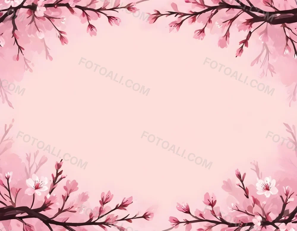 Digital Painting Cherry Blossom Branches With Pink Flowers Forming A Frame Light Pink Background Minimalist Design Flat Vector Illustration Floral Border Spring Theme Decorative Element Nature Inspired Design Bo 30 9ff3