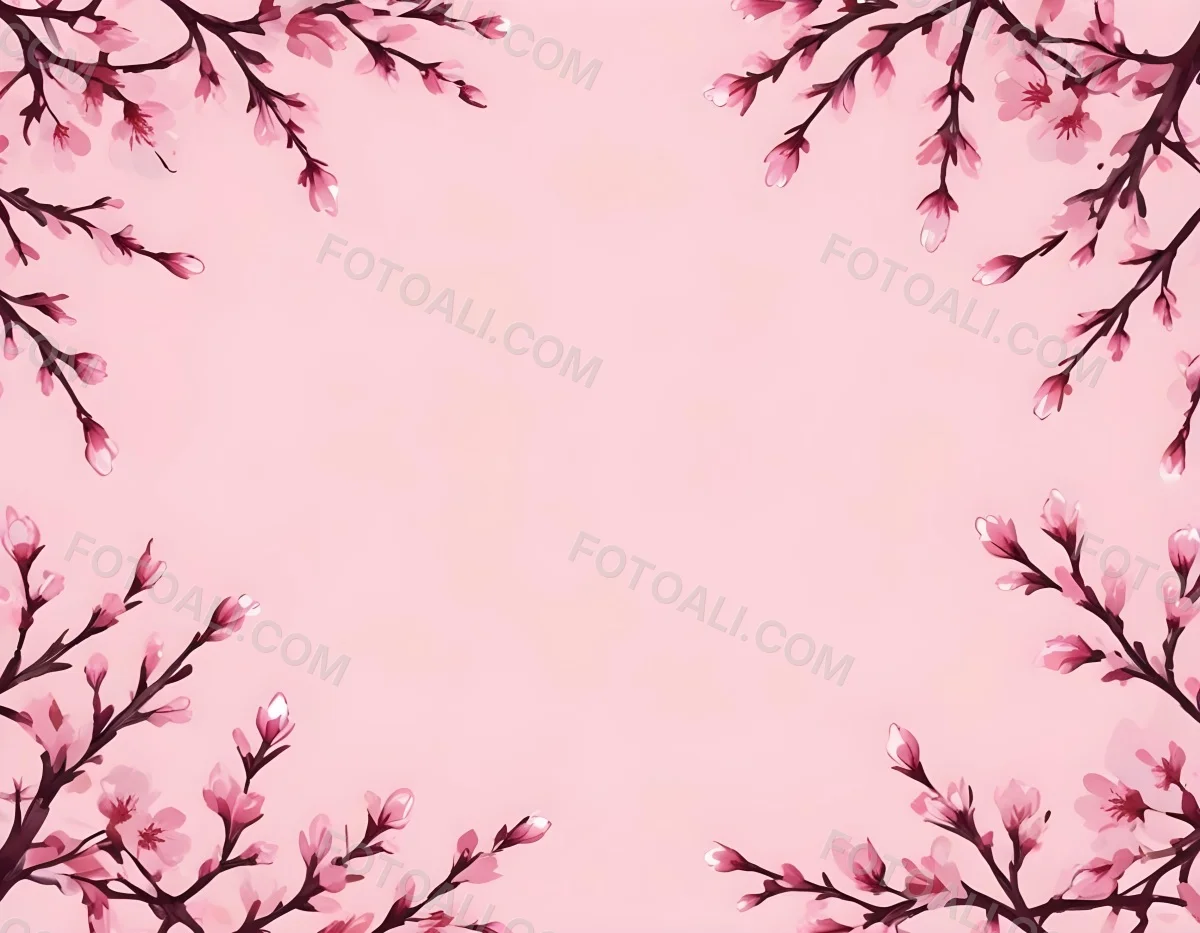 Digital Painting Cherry Blossom Branches With Pink Flowers Forming A Frame Light Pink Background Minimalist Design Flat Vector Illustration Floral Border Spring Theme Decorative Element Nature Inspired Design Bo 33 5d44
