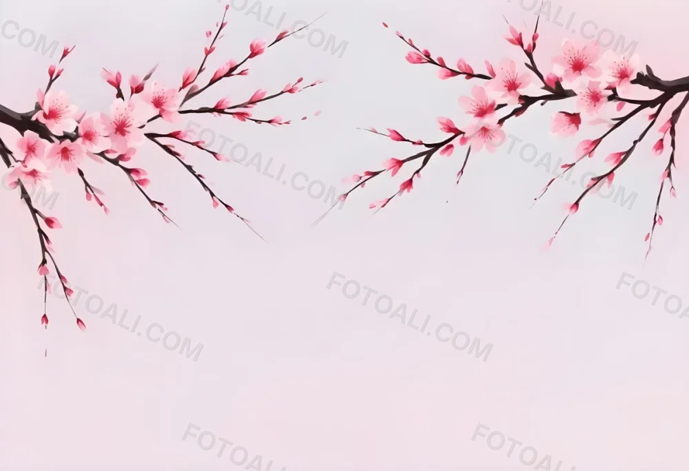 Digital Painting Cherry Blossom Branches With Pink Flowers On A Pink Background Some Petals Falling Soft And Delicate Spring Season Japanese Art Style Pastel Colors Bold And Slim Lines Brush Strokes 22 31cd