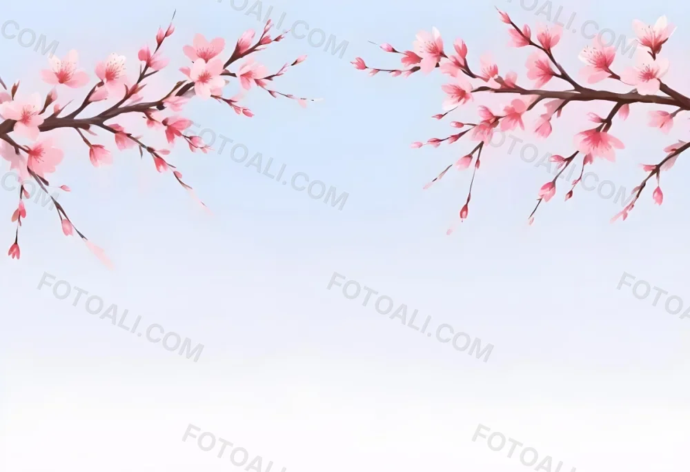 Digital Painting Cherry Blossom Branches With Pink Flowers On A Pink Background Some Petals Falling Soft And Delicate Spring Season Japanese Art Style Pastel Colors Bold And Slim Lines Brush Strokes 33 Dbd9