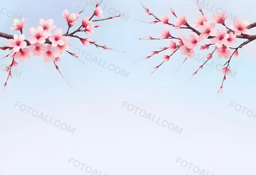 Digital Painting Cherry Blossom Branches With Pink Flowers On A Pink Background Some Petals Falling Soft And Delicate Spring Season Japanese Art Style Pastel Colors Bold And Slim Lines Brush Strokes 41 467d