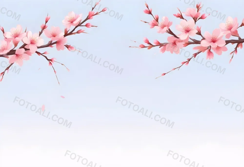 Digital Painting Cherry Blossom Branches With Pink Flowers On A Pink Background Some Petals Falling Soft And Delicate Spring Season Japanese Art Style Pastel Colors Bold And Slim Lines Brush Strokes 48 547e