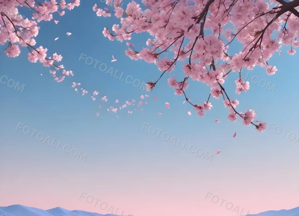 Digital Painting Cherry Blossom Branches With Pink Flowers On A Pink Background Some Petals Falling Soft And Delicate Spring Season Japanese Art Style Pastel Colors Bold And Slim Lines Brush Strokes 53 6850