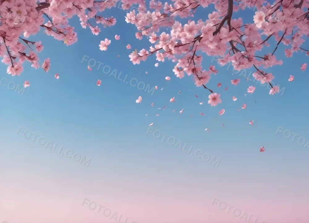 Digital Painting Cherry Blossom Branches With Pink Flowers On A Pink Background Some Petals Falling Soft And Delicate Spring Season Japanese Art Style Pastel Colors Bold And Slim Lines Brush Strokes 55 08c9