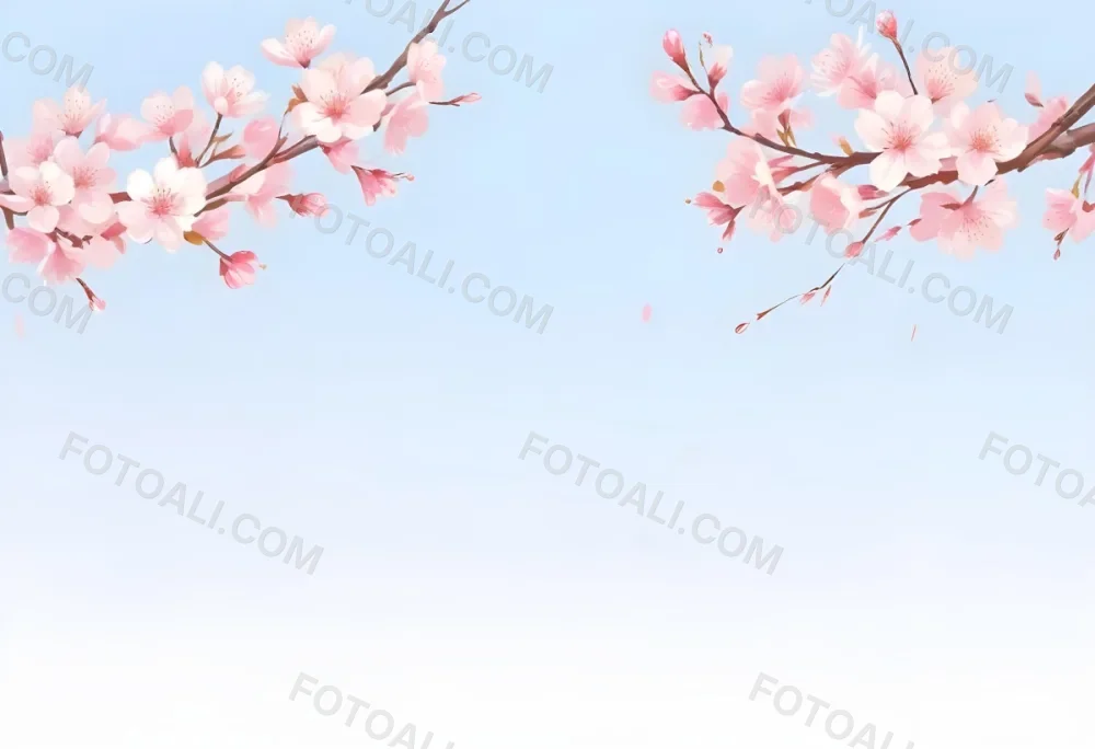Digital Painting Cherry Blossom Branches With Pink Flowers On A Pink Background Some Petals Falling Soft And Delicate Spring Season Japanese Art Style Pastel Colors Bold And Slim Lines Brush Strokes 58 997a