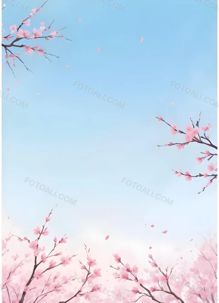 Digital Painting Cherry Blossom Branches With Pink Flowers On A Pink Background Some Petals Falling Soft And Delicate Spring Season Japanese Art Style Pastel Colors Bold And Slim Lines Brush Strokes 65 Ff4f
