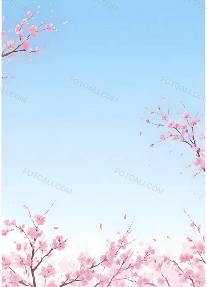 Digital Painting Cherry Blossom Branches With Pink Flowers On A Pink Background Some Petals Falling Soft And Delicate Spring Season Japanese Art Style Pastel Colors Bold And Slim Lines Brush Strokes 71 B1b7