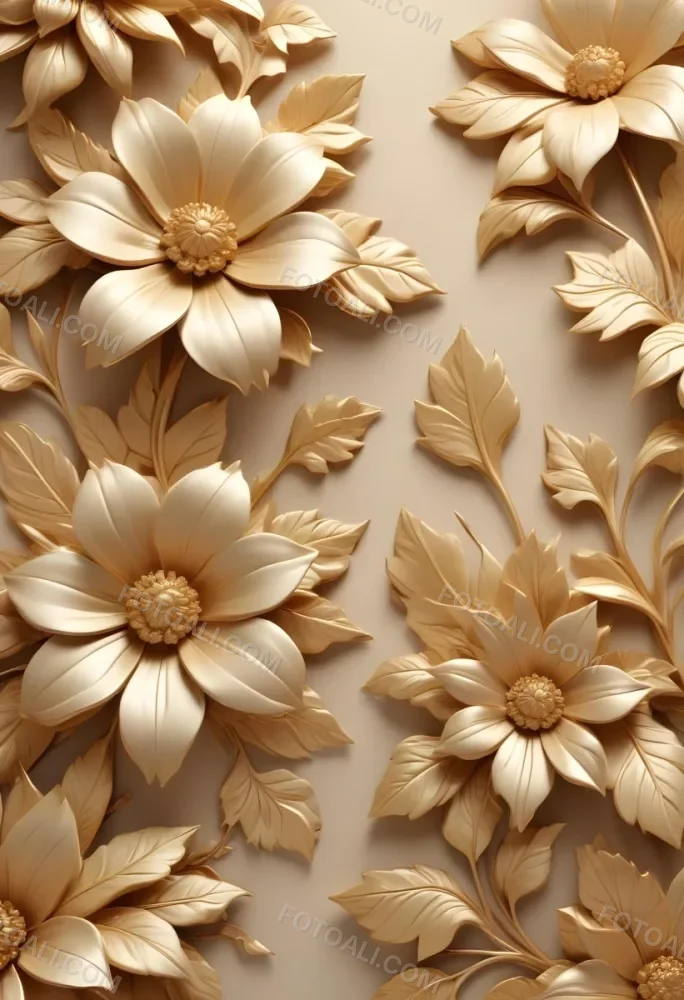 Digital Painting Elegant Floral Background With Large Golden Flowers And Leaves On A Light Beige Background Bold And Slim Lines Brush Strokes 22 3356
