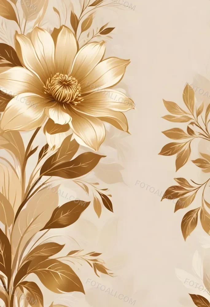 Digital Painting Elegant Floral Background With Large Golden Flowers And Leaves On A Light Beige Background Bold And Slim Lines Brush Strokes 46 C8c5