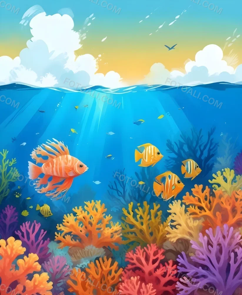 Digital Painting Fishes And Corals In The Ocean Bold And Slim Lines Brush Strokes 47 7196