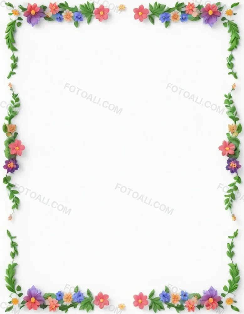 Digital Painting Floral Frame With Colorful Flowers And Green Leaves On A White Background Bold And Slim Lines Brush Strokes 1 63d9