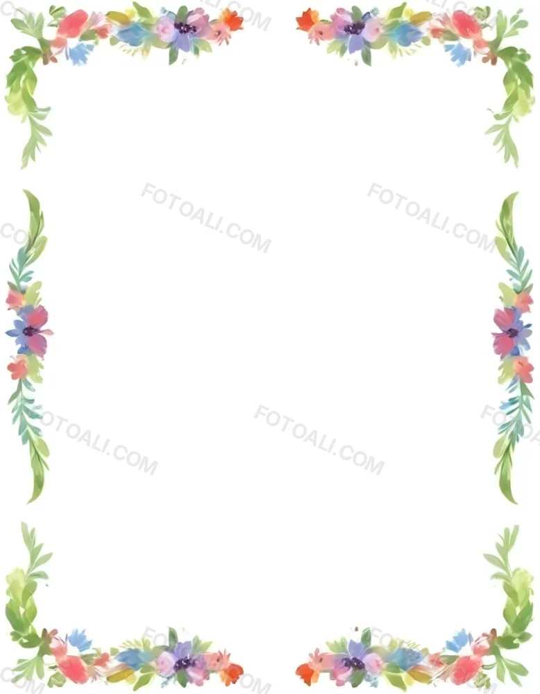 Digital Painting Floral Frame With Colorful Flowers And Green Leaves On A White Background Bold And Slim Lines Brush Strokes 12 3630