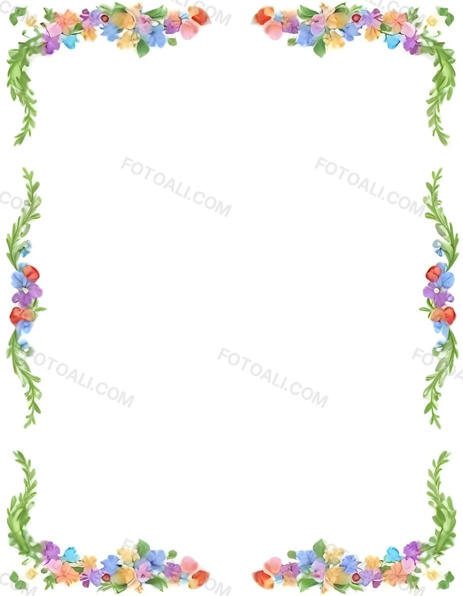 Digital Painting Floral Frame With Colorful Flowers And Green Leaves On A White Background Bold And Slim Lines Brush Strokes 15 95b8