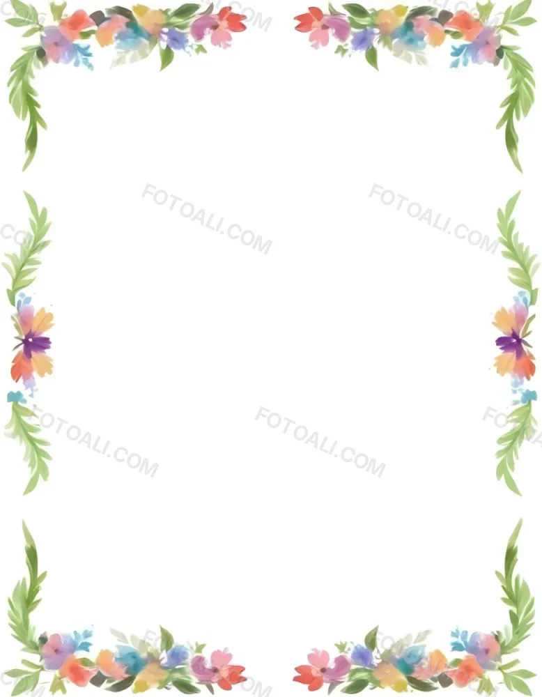Digital Painting Floral Frame With Colorful Flowers And Green Leaves On A White Background Bold And Slim Lines Brush Strokes 16 3d47