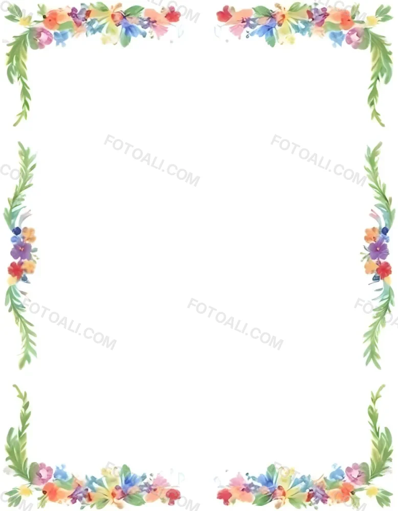 Digital Painting Floral Frame With Colorful Flowers And Green Leaves On A White Background Bold And Slim Lines Brush Strokes 2 87fe