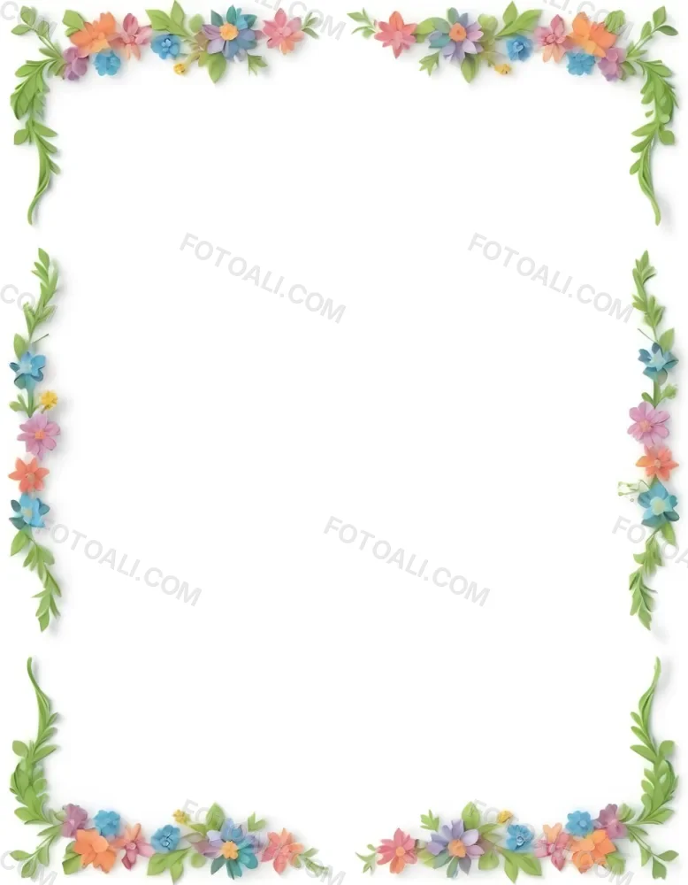 Digital Painting Floral Frame With Colorful Flowers And Green Leaves On A White Background Bold And Slim Lines Brush Strokes 24 8b26