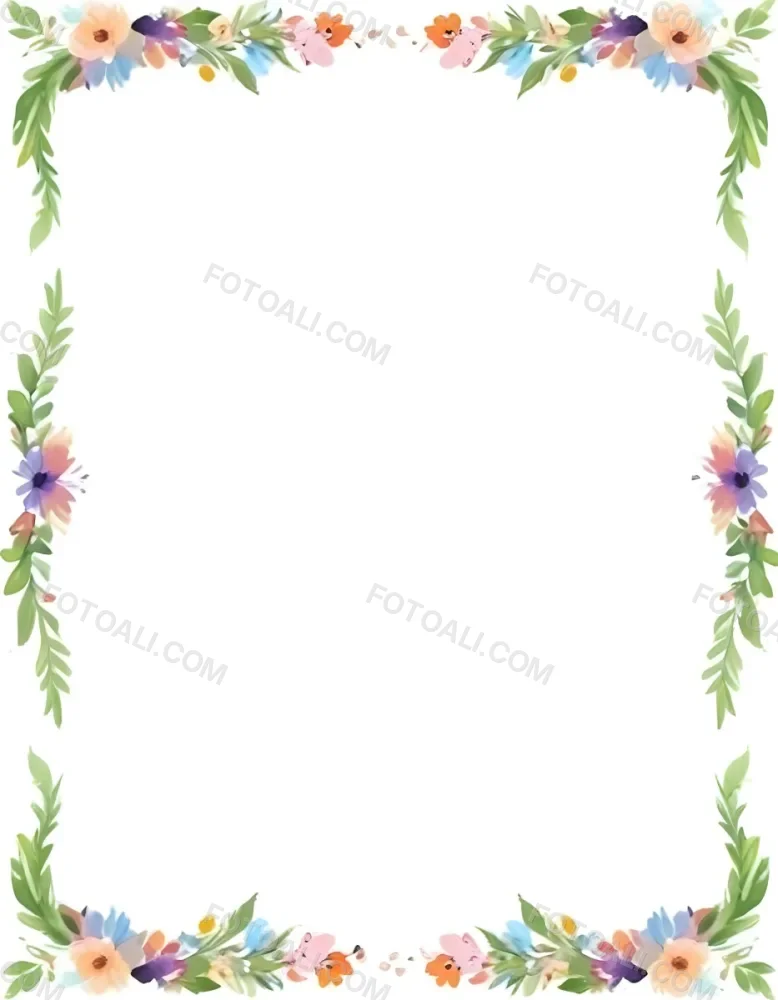 Digital Painting Floral Frame With Colorful Flowers And Green Leaves On A White Background Bold And Slim Lines Brush Strokes 25 F65e