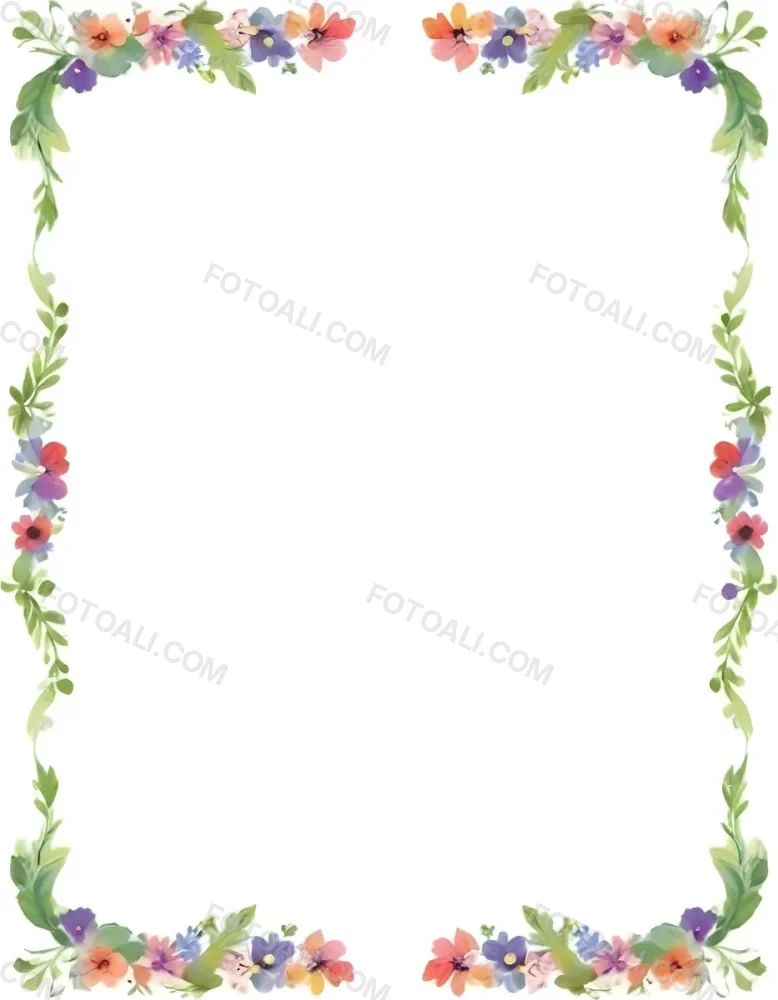 Digital Painting Floral Frame With Colorful Flowers And Green Leaves On A White Background Bold And Slim Lines Brush Strokes 27 72fa