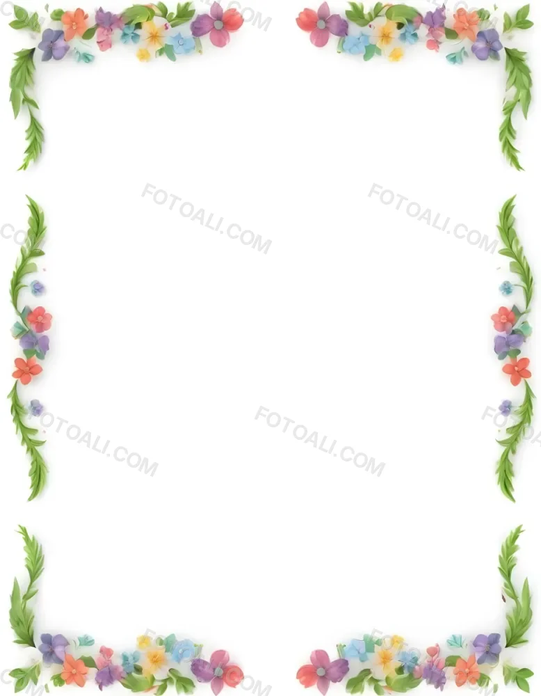 Digital Painting Floral Frame With Colorful Flowers And Green Leaves On A White Background Bold And Slim Lines Brush Strokes 28 A8de