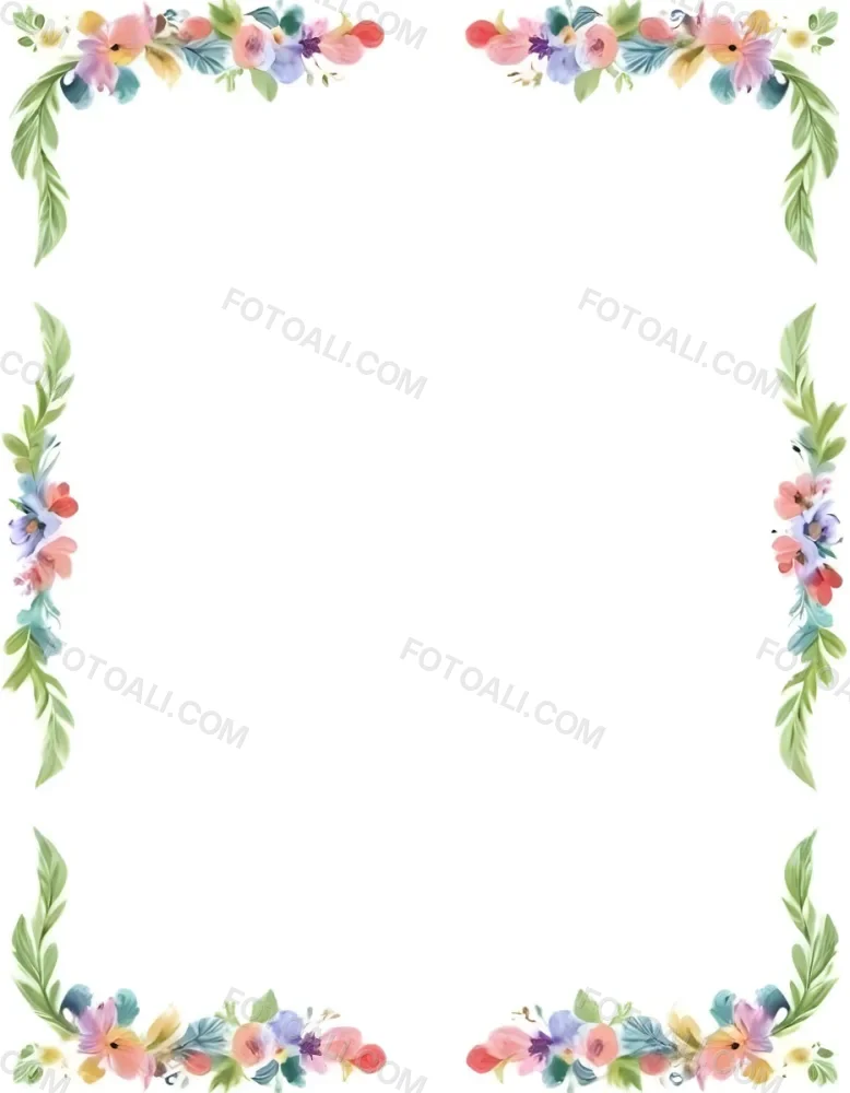 Digital Painting Floral Frame With Colorful Flowers And Green Leaves On A White Background Bold And Slim Lines Brush Strokes 29 5581