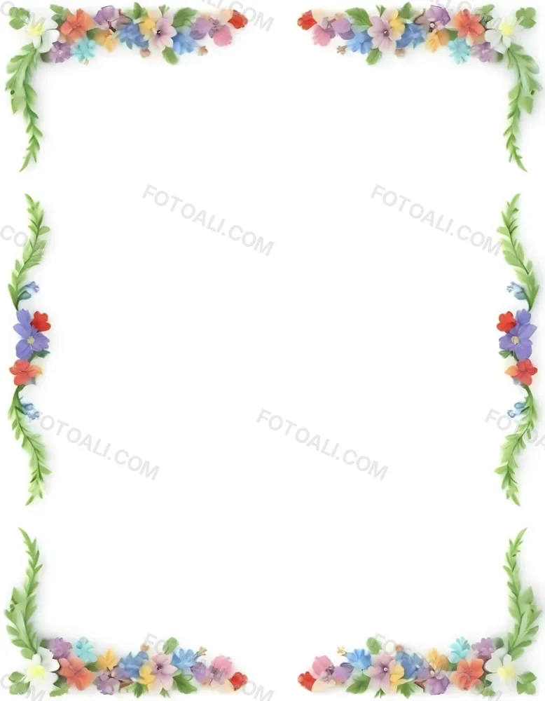 Digital Painting Floral Frame With Colorful Flowers And Green Leaves On A White Background Bold And Slim Lines Brush Strokes 3 Cc9a