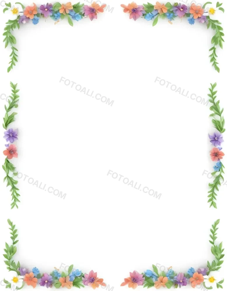 Digital Painting Floral Frame With Colorful Flowers And Green Leaves On A White Background Bold And Slim Lines Brush Strokes 30 29e6