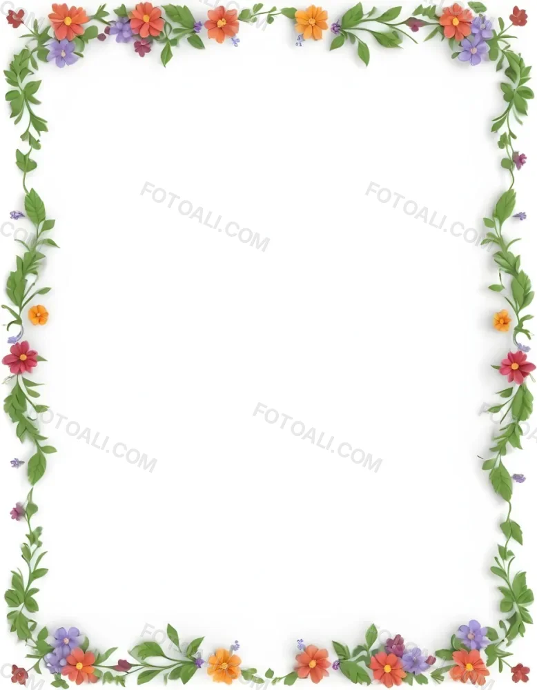 Digital Painting Floral Frame With Colorful Flowers And Green Leaves On A White Background Bold And Slim Lines Brush Strokes 32 Aec5