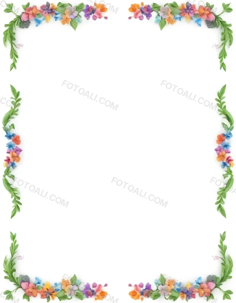 Digital Painting Floral Frame With Colorful Flowers And Green Leaves On A White Background Bold And Slim Lines Brush Strokes 37 B1b4
