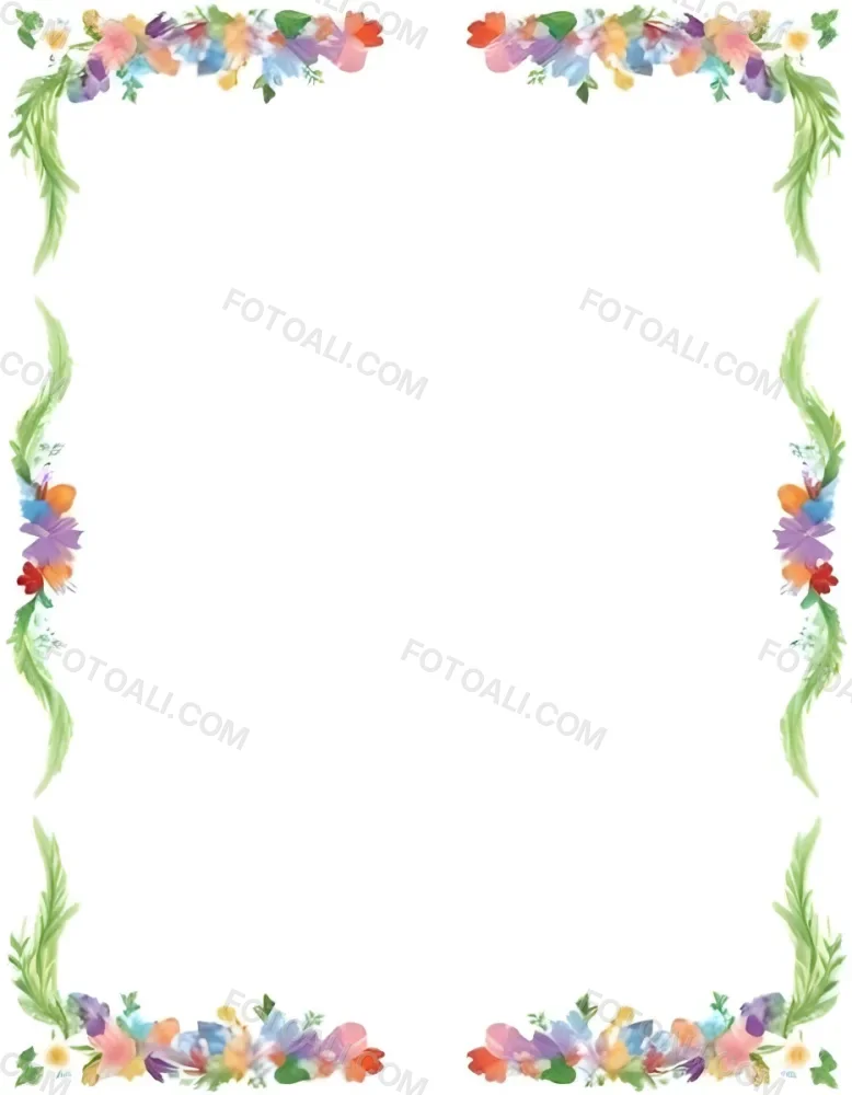 Digital Painting Floral Frame With Colorful Flowers And Green Leaves On A White Background Bold And Slim Lines Brush Strokes 4 4dc0