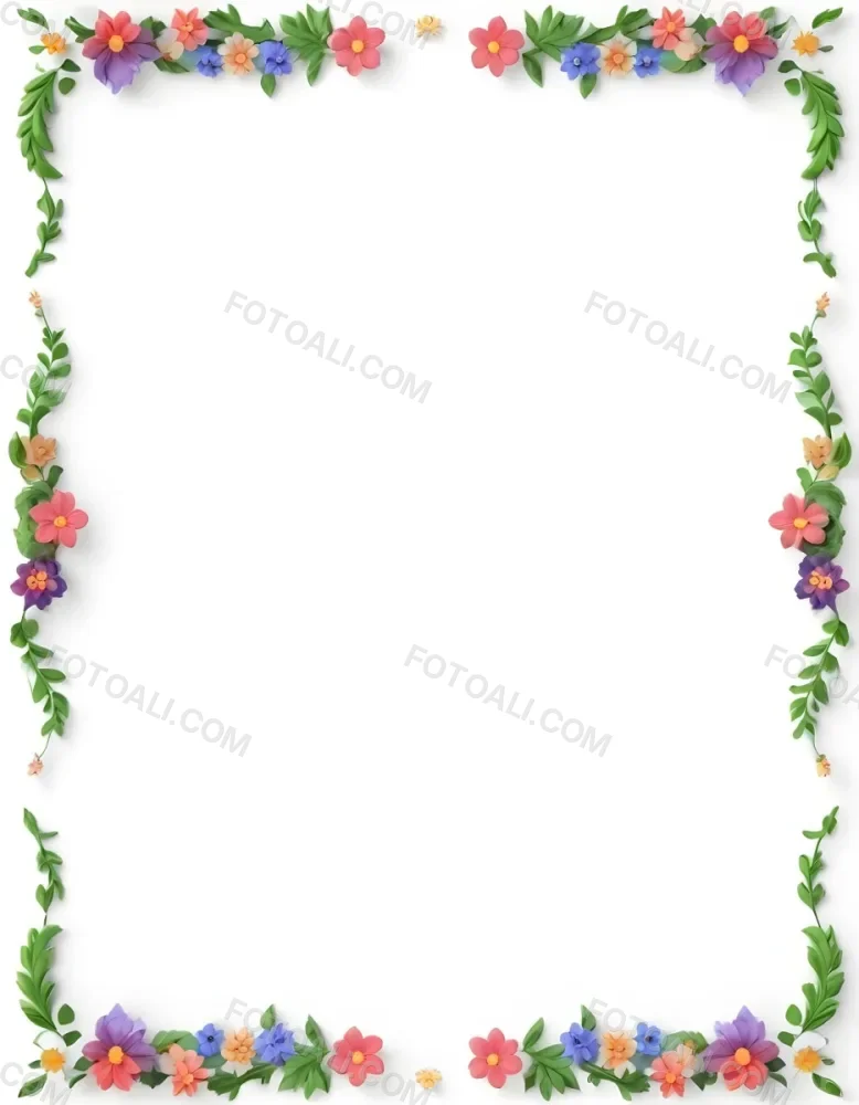 Digital Painting Floral Frame With Colorful Flowers And Green Leaves On A White Background Bold And Slim Lines Brush Strokes 40 3f26