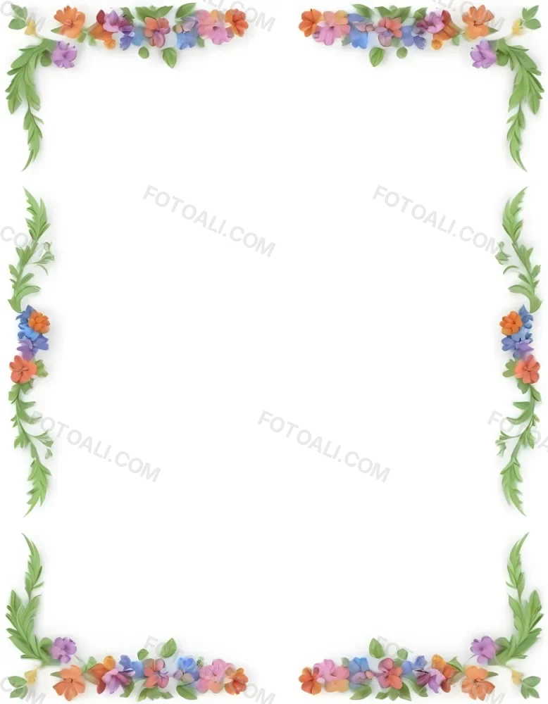 Digital Painting Floral Frame With Colorful Flowers And Green Leaves On A White Background Bold And Slim Lines Brush Strokes 44 881f