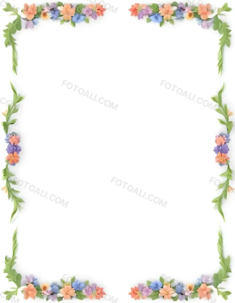 Digital Painting Floral Frame With Colorful Flowers And Green Leaves On A White Background Bold And Slim Lines Brush Strokes 45 6307