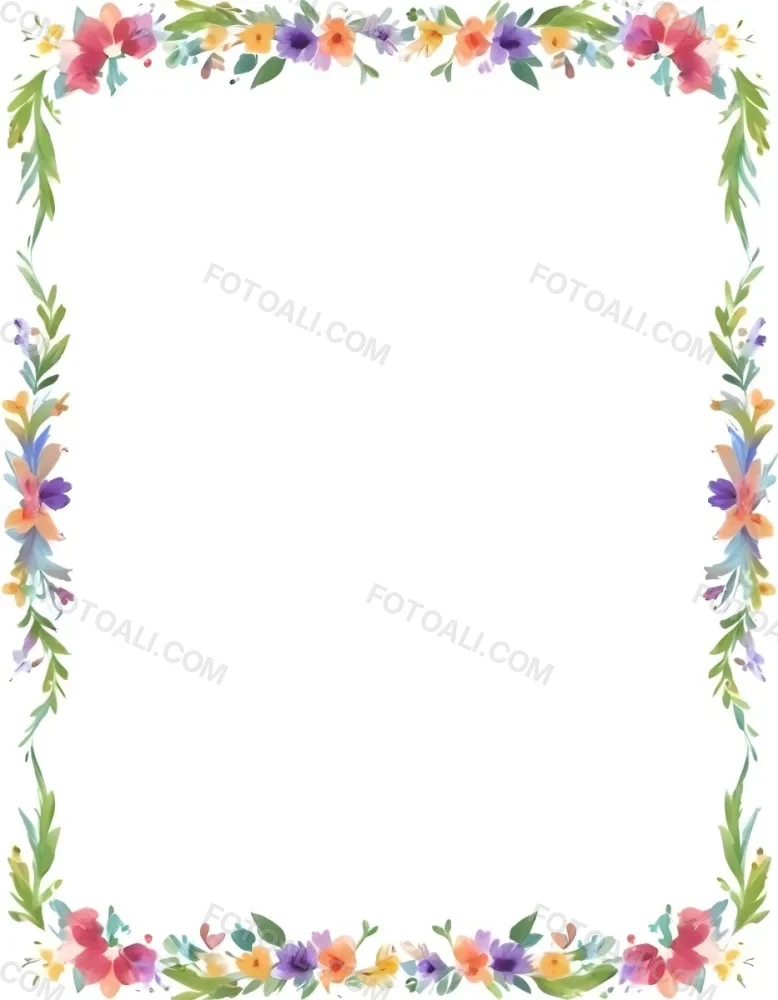 Digital Painting Floral Frame With Colorful Flowers And Green Leaves On A White Background Bold And Slim Lines Brush Strokes 49 7883
