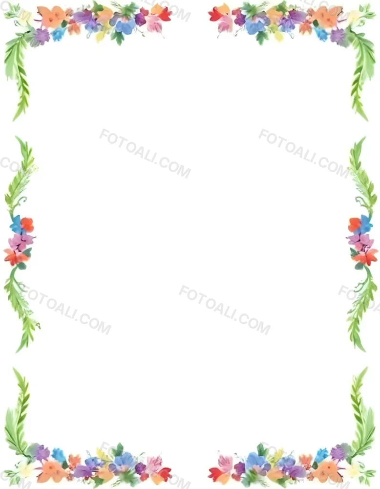 Digital Painting Floral Frame With Colorful Flowers And Green Leaves On A White Background Bold And Slim Lines Brush Strokes 6 Bc2e